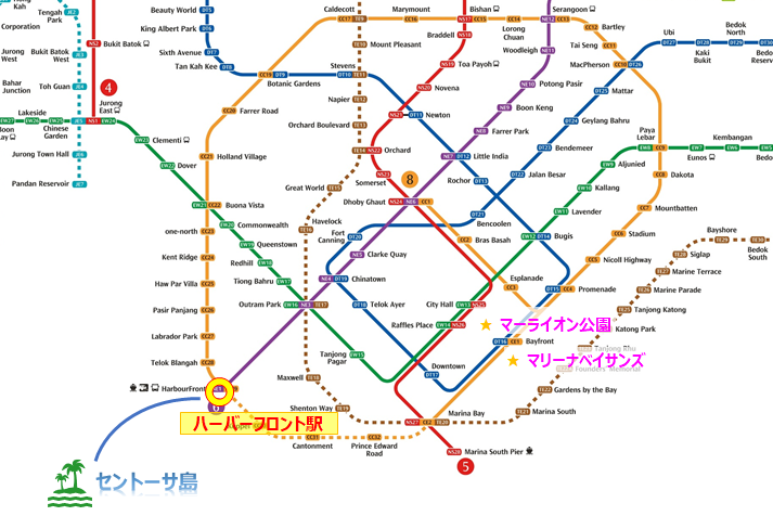 MRTの路線図とハーバーフロント駅の場所