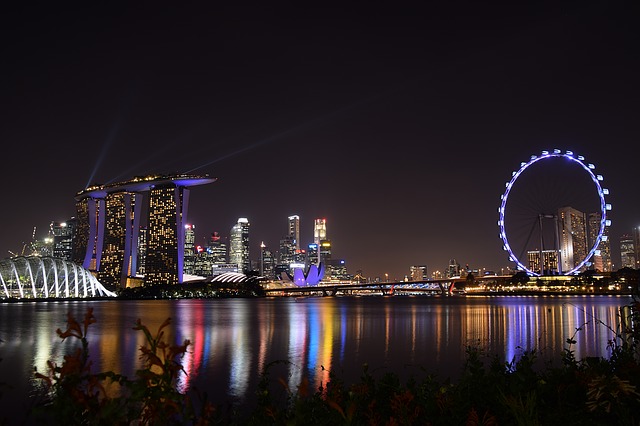 シンガポールの観光スポット シンガポールフライヤーのある夜景