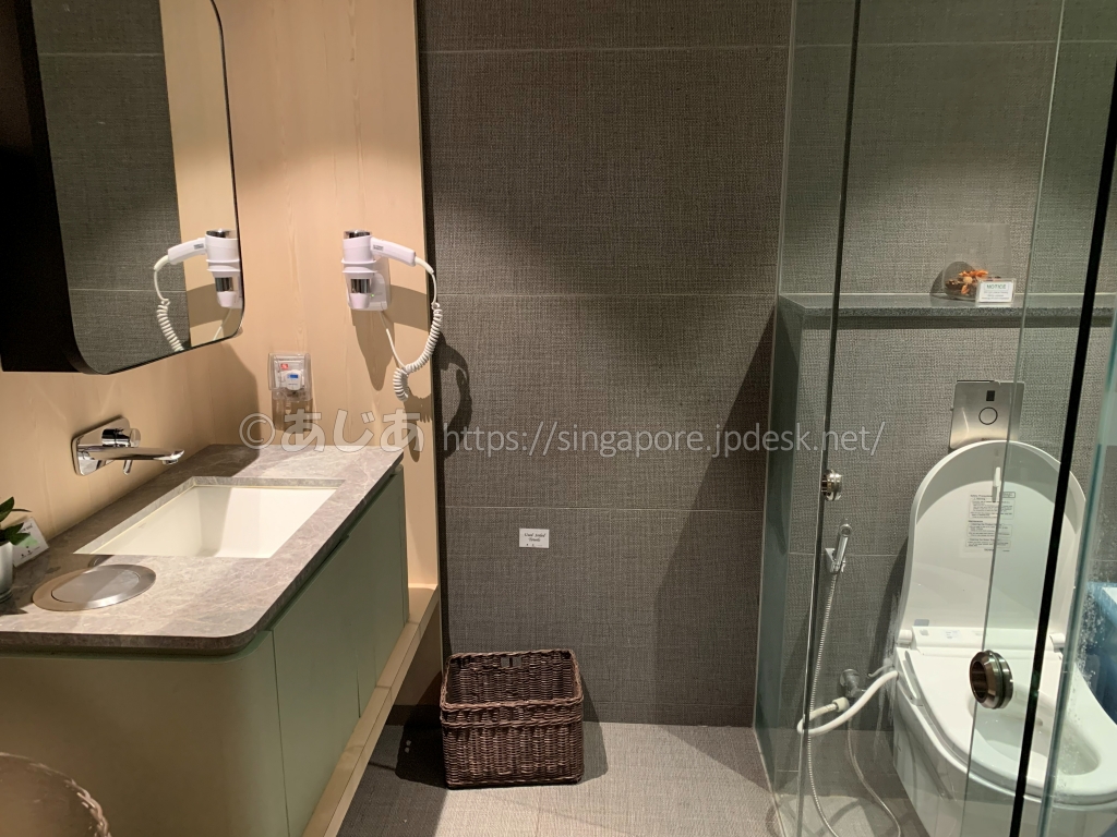 ブロッサムラウンジの洗面台とトイレを備えたシャワー個室