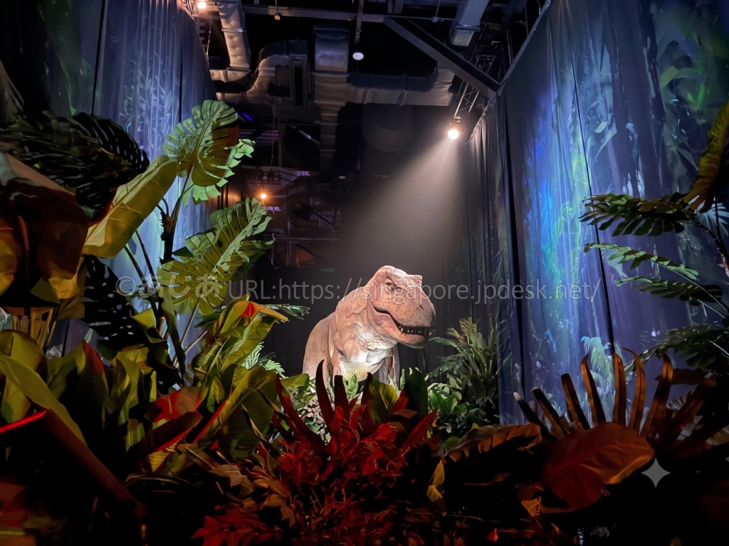 研究ラボからの最終脱出でジャングルの奥に現れる実物大T-REX