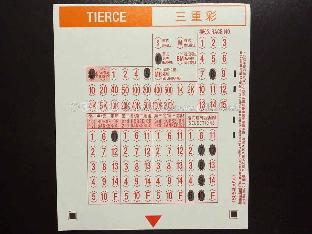 11番を1着軸にしたTIERCE三連単BANKER流しの記入例