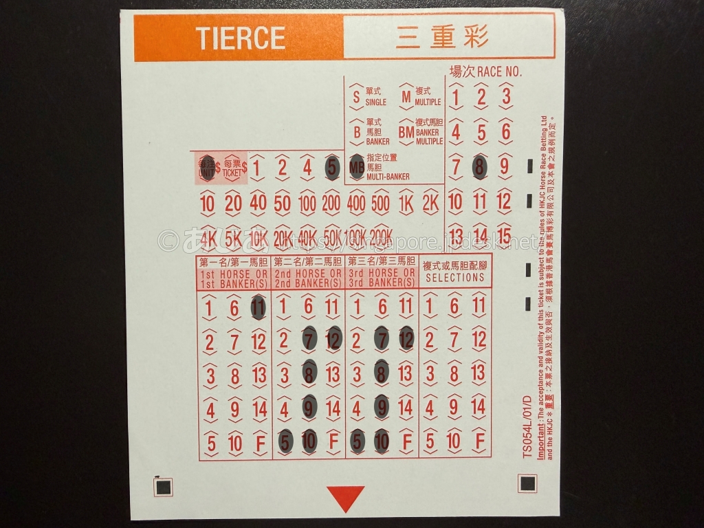 11番を1着に指定したTIERCE三連単MULTI-BANKER流しの記入例