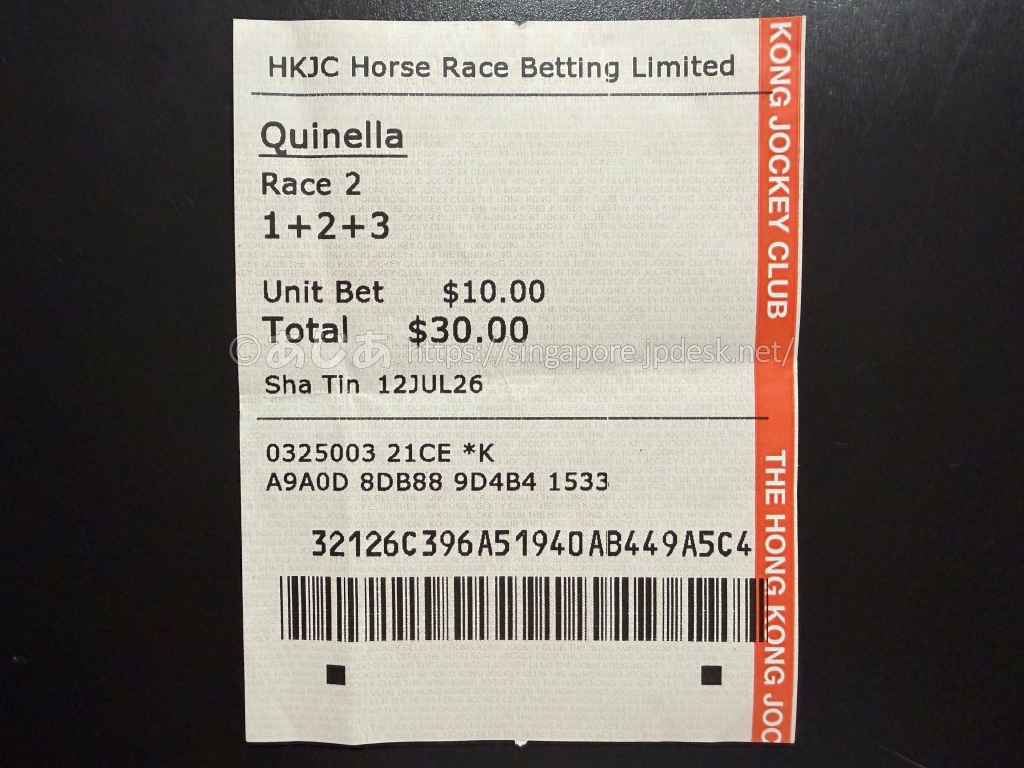 1番2番3番を選んだQUINELLA馬連3頭ボックスの馬券