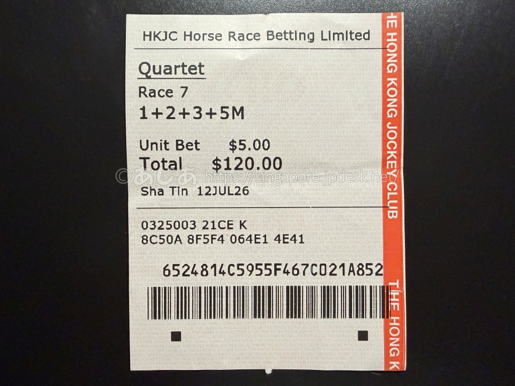 1番2番3番5番を選んだQUARTET四連単4頭ボックスの馬券