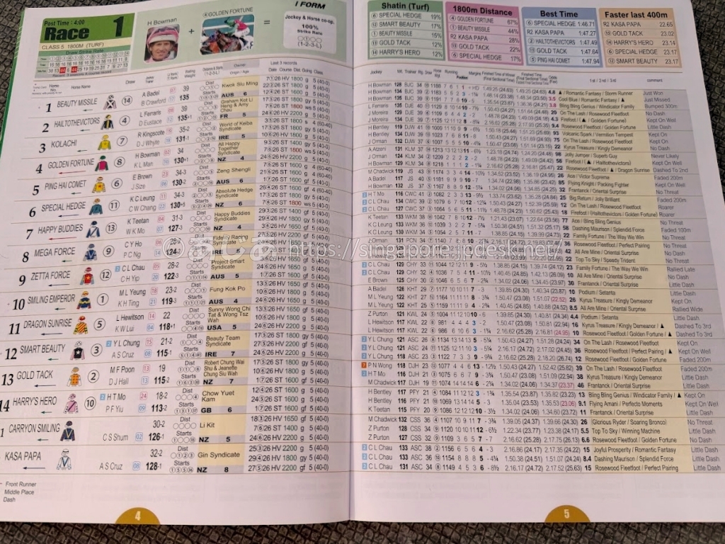 Horse No.とDrawが別々に記載されたiRACEの英語版出馬表