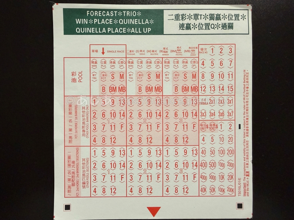 FORECASTやTRIOを含む2~3レースCROSS POOL ALL UP用マークシート