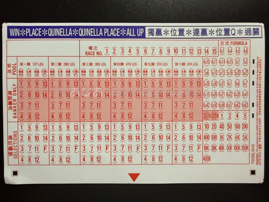 WIN・PLACE・QUINELLA・QUINELLA PLACEの4~6レースALL UP用マークシート