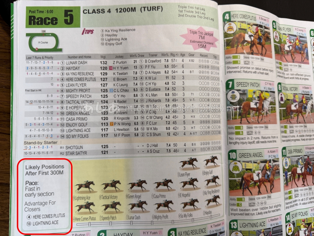 iRACEのLikely Positions、Pace、Advantage For Closersが掲載されたレース展開予測欄