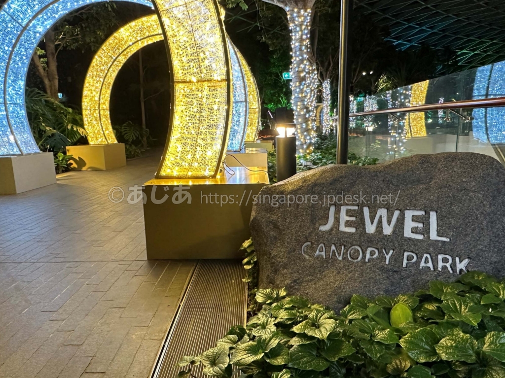 夜にライトアップされたJEWEL Canopy Park